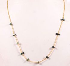 Gold Plated Brass Choker Necklace with Emerald Nugget Stones for Women